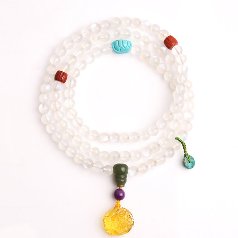 108 Beads Moonstone Lotus Healing Bracelet 6mm Mala