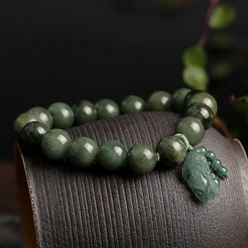 Unisex 10mm Jade Pixiu Prosperity Bracelet for Wealth