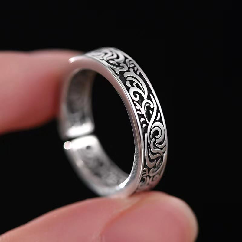 Adjustable Copper Ring with Tang Dynasty Flower for Luck