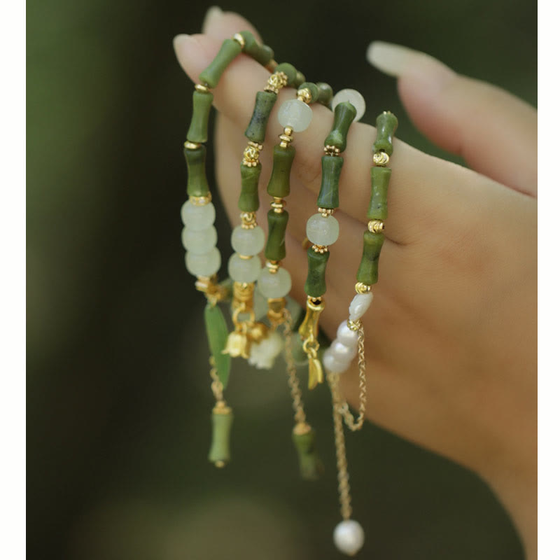 Green Bamboo Jade Wealth Bracelet for Prosperity & Growth