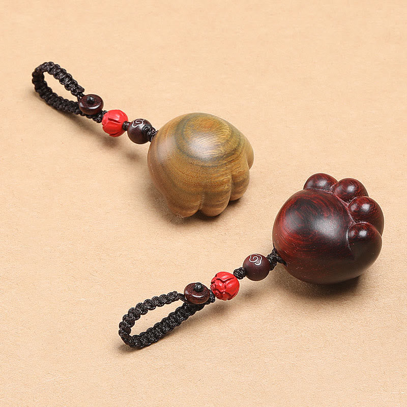 Lucky Cat Paw Wood Protection Key Chain with Red, Green & Ebony Sandalwood