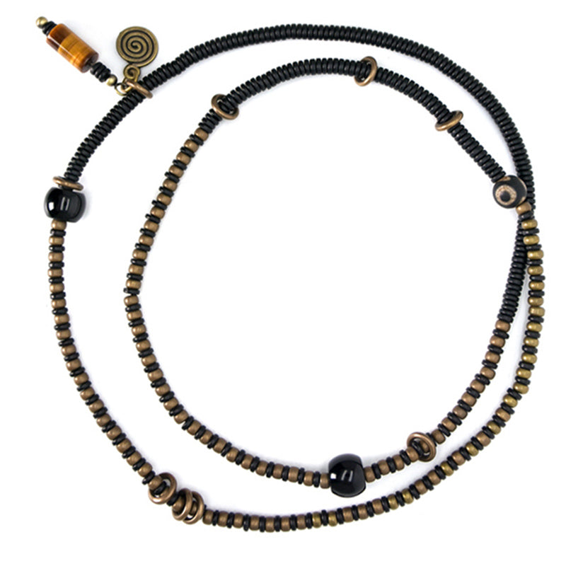 Ebony Wood Dzi Bead Copper Peace Bracelet for Meditation