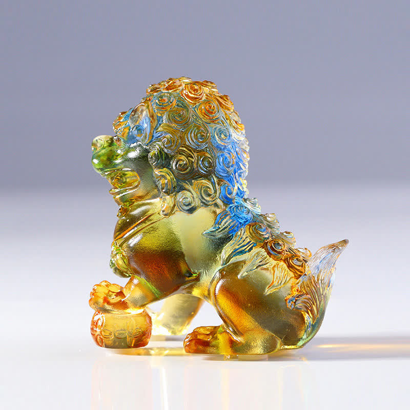 Handmade Liuli Crystal Lion Art Piece for Strength & Protection