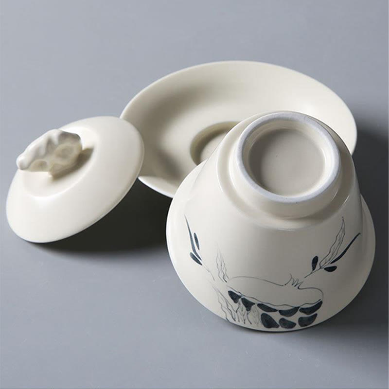 Hand Painted Ceramic Gaiwan Tea Cup With Lid 200ml | Zen Decor