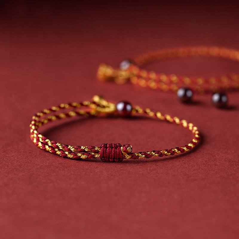 Lotus Peace Charm Red Gold Rope Bracelet 14-16cm