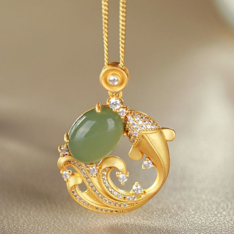 Cyan Jade Koi Fish Healing Necklace 40+5cm Unisex