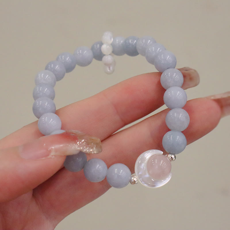 925 Sterling Silver Amethyst Crescent Moon Healing Bracelet