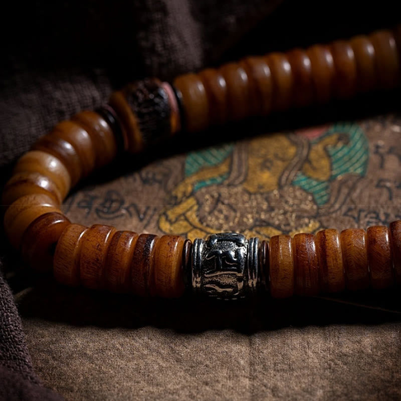 Tibetan Yak Bone 108-Bead Strength Mala Bracelet