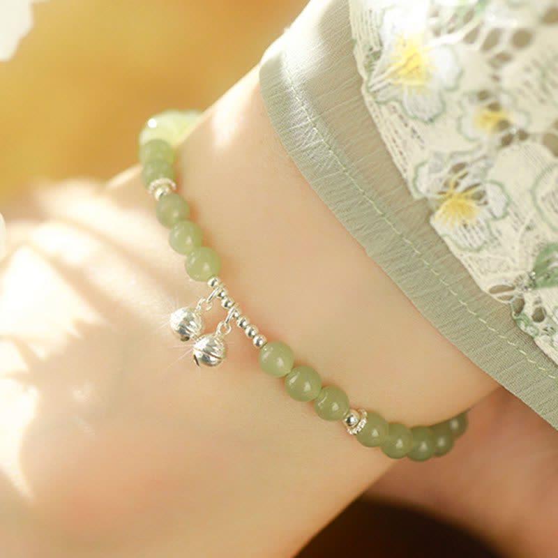 6mm Hetian Jade Prosperity Bell Charm Anklet for Spiritual Growth