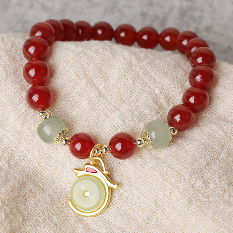 Year of the Dragon Red Agate Jade Peace Buckle Bracelet