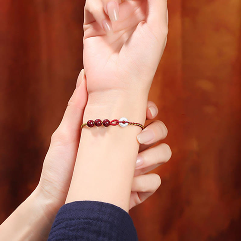 Cinnabar Jade Bracelet with Peace Buckle for Calm & Blessing