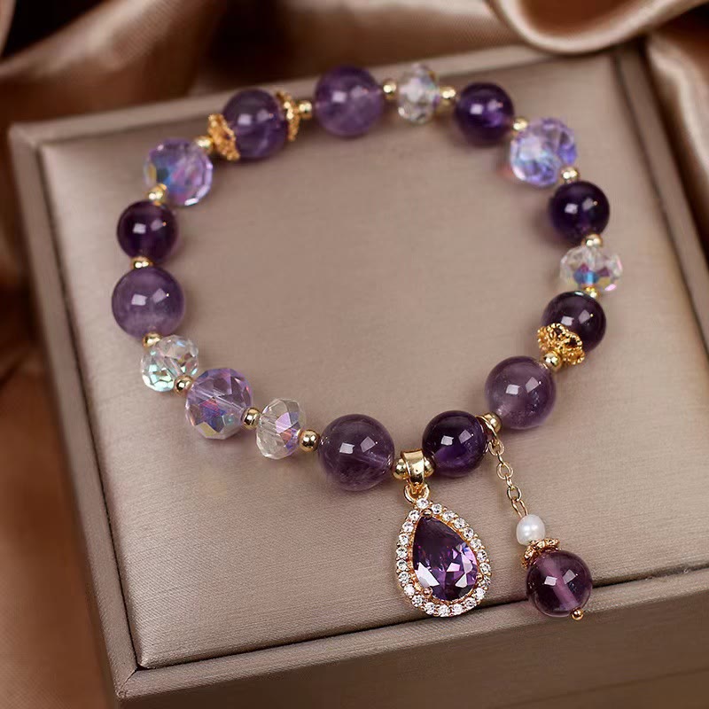 8mm Amethyst Love Heart Healing Bracelet for Spiritual Balance