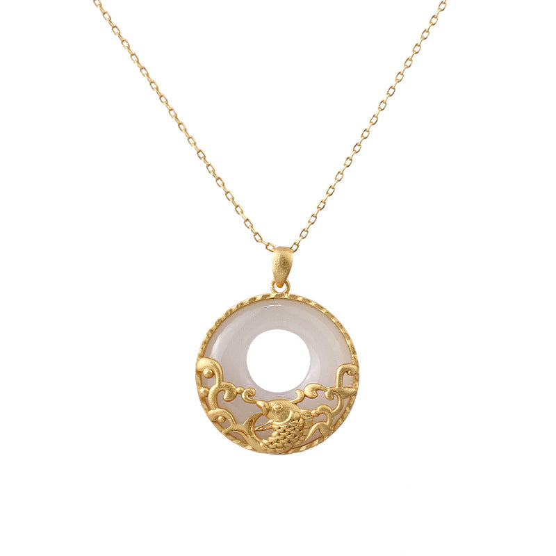 White Jade Koi Fish Necklace for Prosperity & Protection