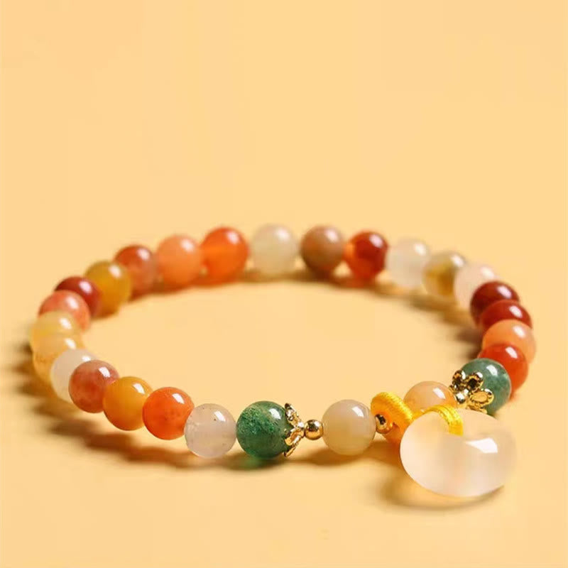 Unisex 8mm Golden Silk Jade Peace Buckle Bracelet