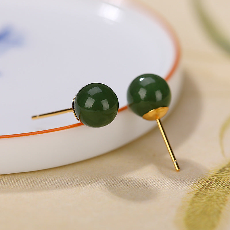 8mm Cyan Jade Sterling Silver Healing Stud Earrings