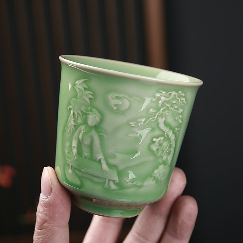 Ceramic Teacup with Zen Landscape Art | 130-195ml Capacity