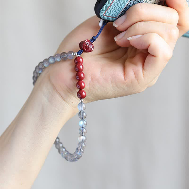Natural Moonstone Cinnabar 6mm Phone Decoration for Calm & Positivity