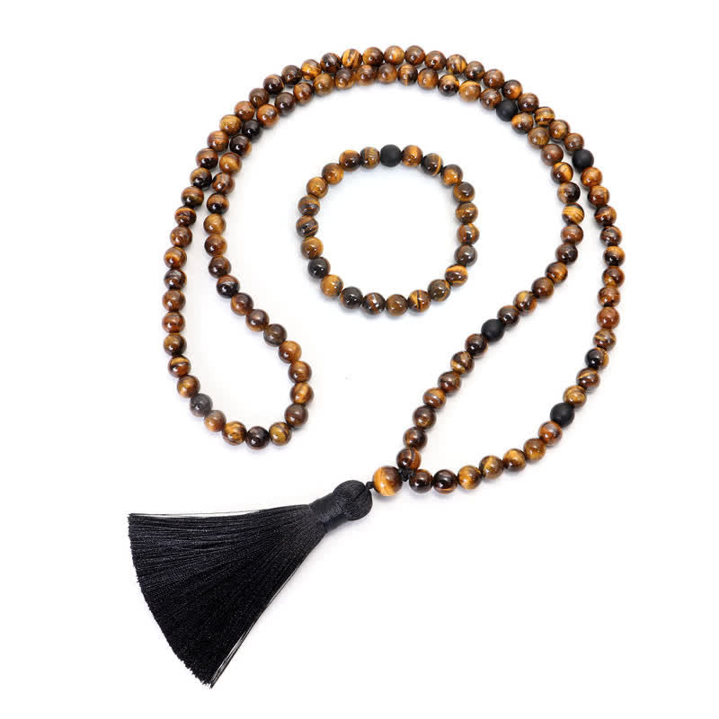 108 Beads Tiger Eye Protection Mala Bracelet 8mm Unisex