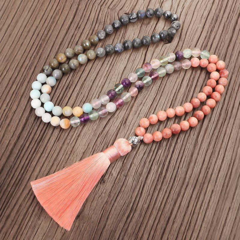 8mm Fluorite Black Glitter Protection Mala Bracelet