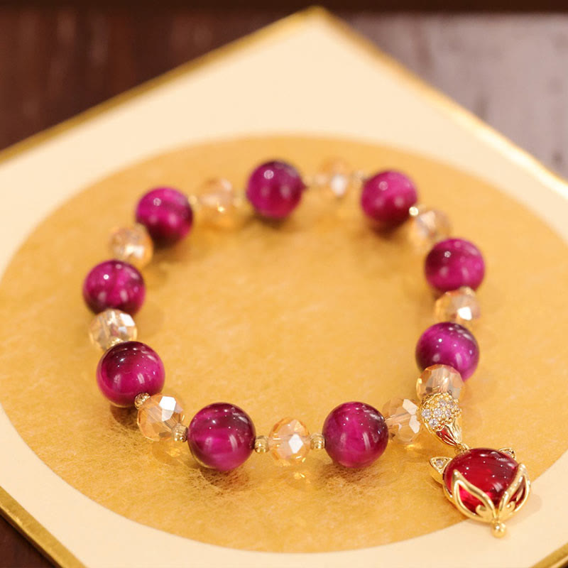 Red Tiger Eye Protection Bracelet with Pixiu and Fox Charms