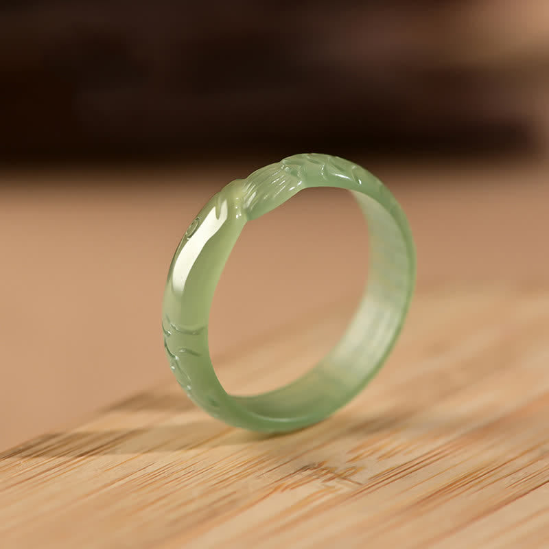 Hetian White Jade & Cyan Jade Koi Fish Success Ring