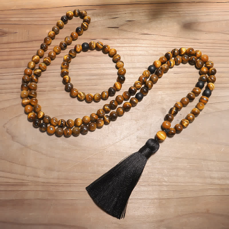 108 Beads Tiger Eye Protection Mala Bracelet 8mm Unisex