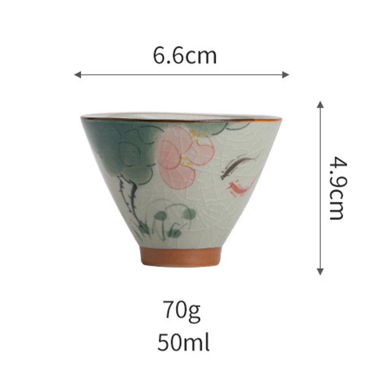 50ml Ceramic Teacup with Koi Fish Lotus Design for Meditation