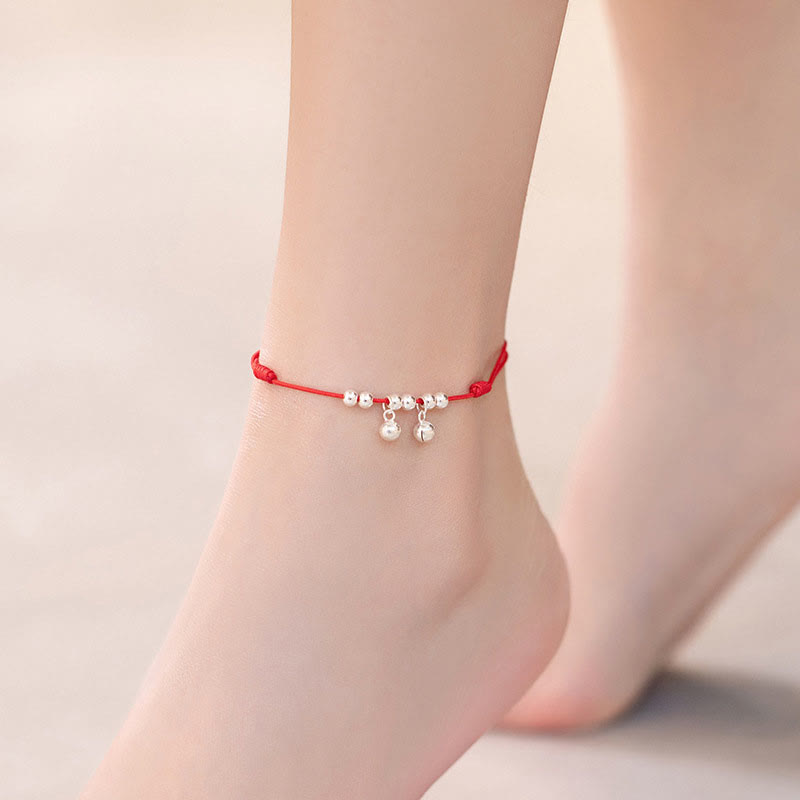 925 Sterling Silver Red String Bell Charm Spiritual Anklet
