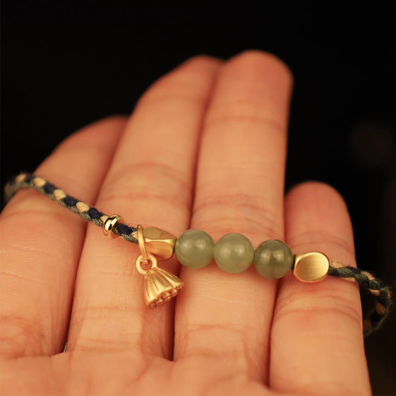Handcrafted Hetian Jade Lotus Charm Bracelet 6mm