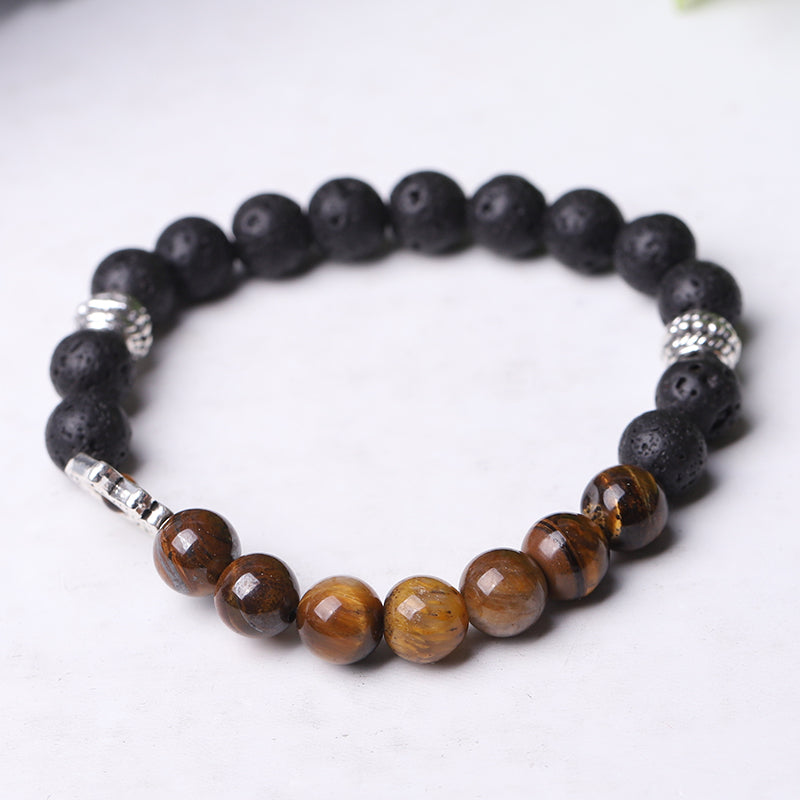85mm Volcanic & Tiger Eye Beaded Protection Bracelet