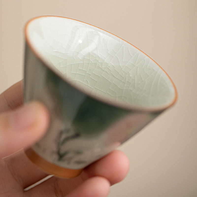 50ml Ceramic Teacup with Koi Fish Lotus Design for Meditation