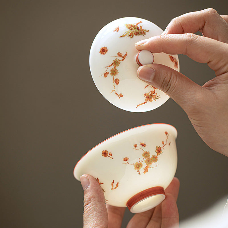 White Porcelain Gaiwan Set for Zen Decor & Tea Rituals
