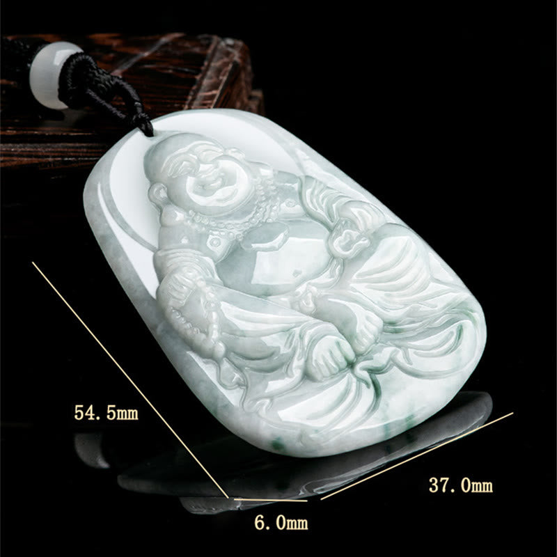 Natural Jade Laughing Buddha Luck Necklace Pendant 65cm