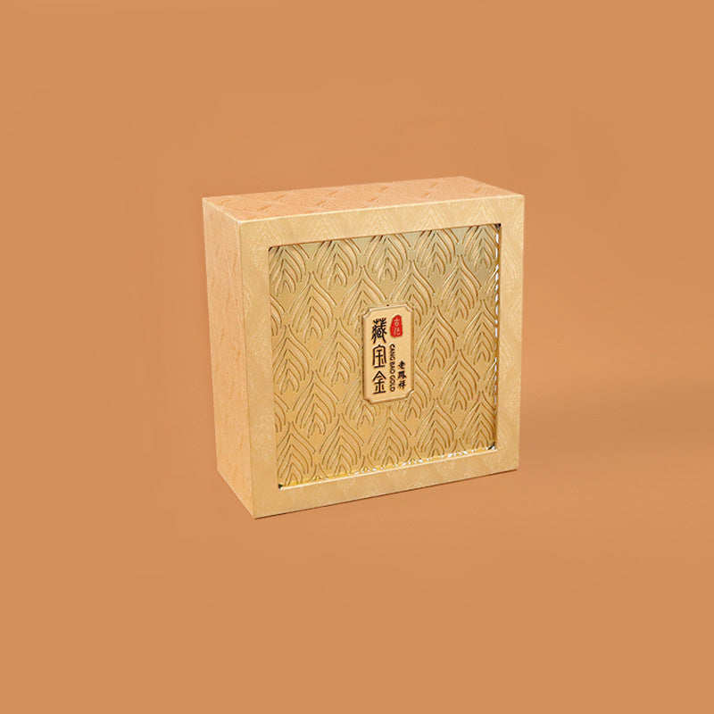 Gold Zen Jewelry Storage Box with Feather Pattern