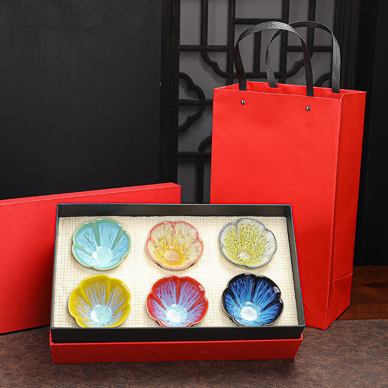 6pcs Plum Blossom Ceramic Jianzhan Tea Cup Set