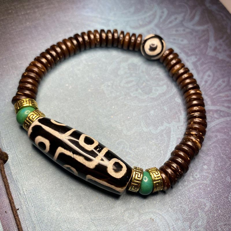 Nine-Eye Dzi Bead Wealth Bracelet | Unisex Agate Jewelry