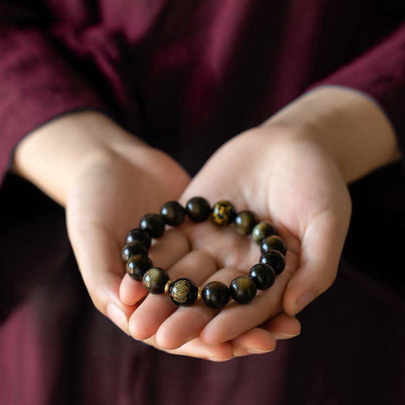 Gold Sheen Obsidian Chinese Zodiac Protection Bracelet 12mm