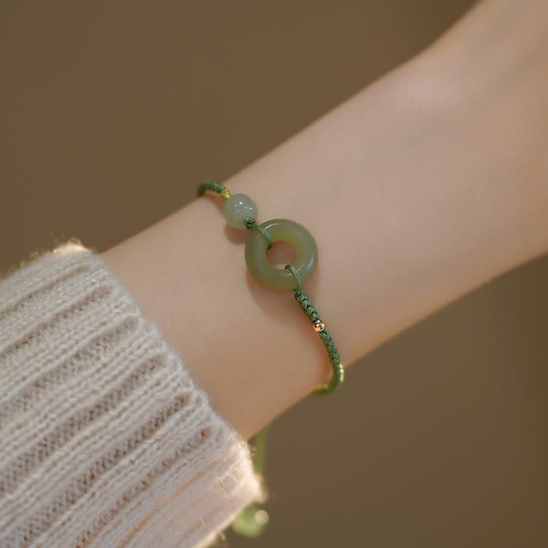 Lotus Jade Peace Buckle Charm Bracelet for Prosperity