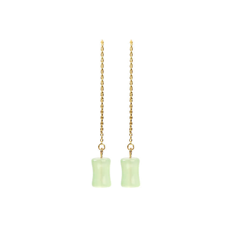87mm Jade Bamboo Pattern Luck Drop Earrings