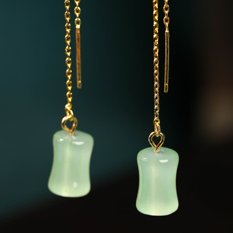 87mm Jade Bamboo Pattern Luck Drop Earrings