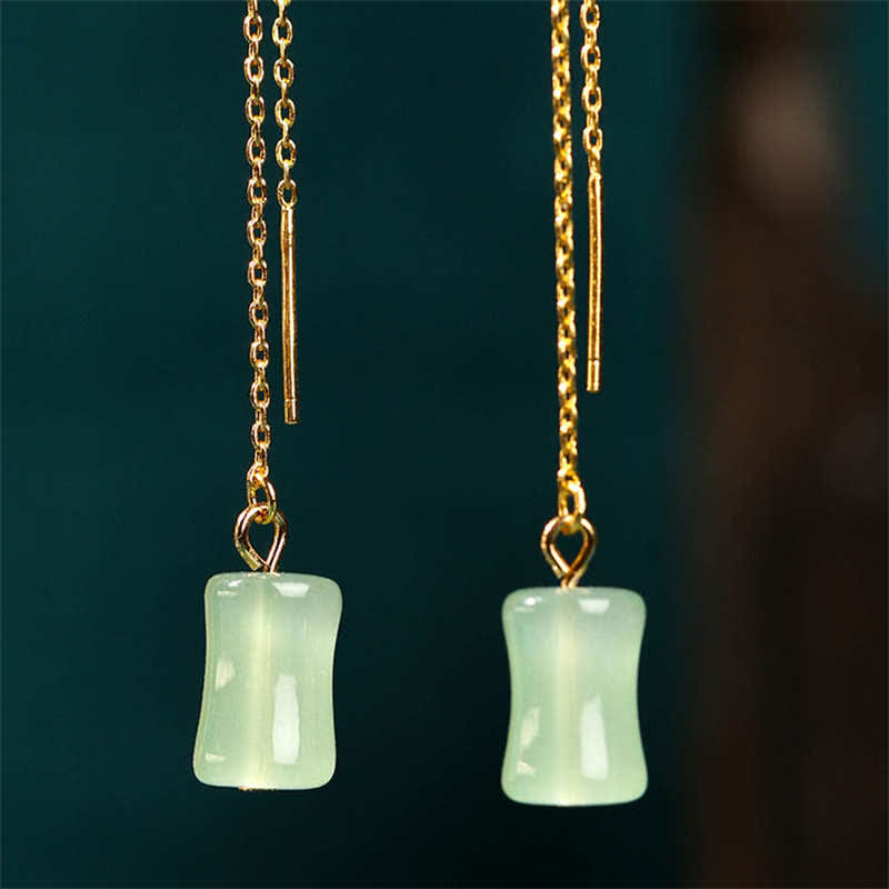 87mm Jade Bamboo Pattern Luck Drop Earrings