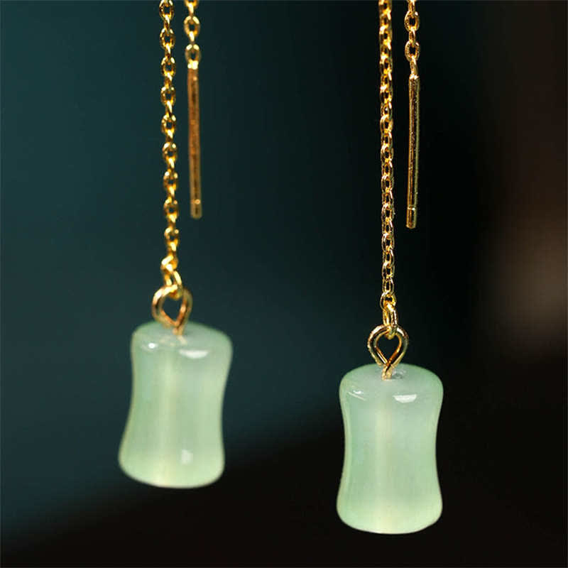 87mm Jade Bamboo Pattern Luck Drop Earrings