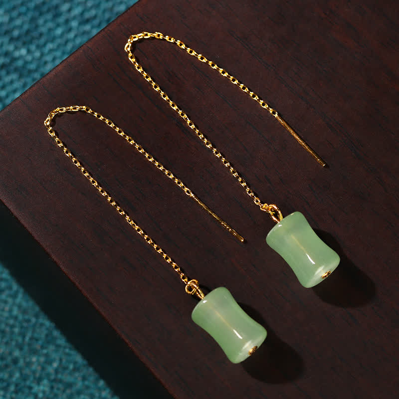 87mm Jade Bamboo Pattern Luck Drop Earrings