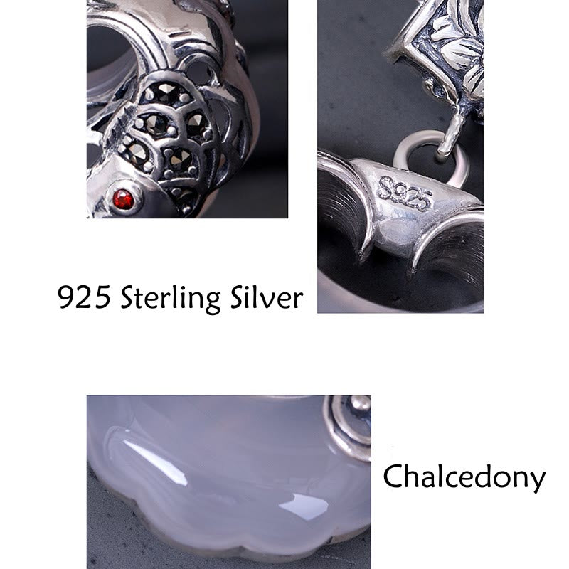 Unisex Chalcedony Koi Fish Sterling Silver Luck Necklace