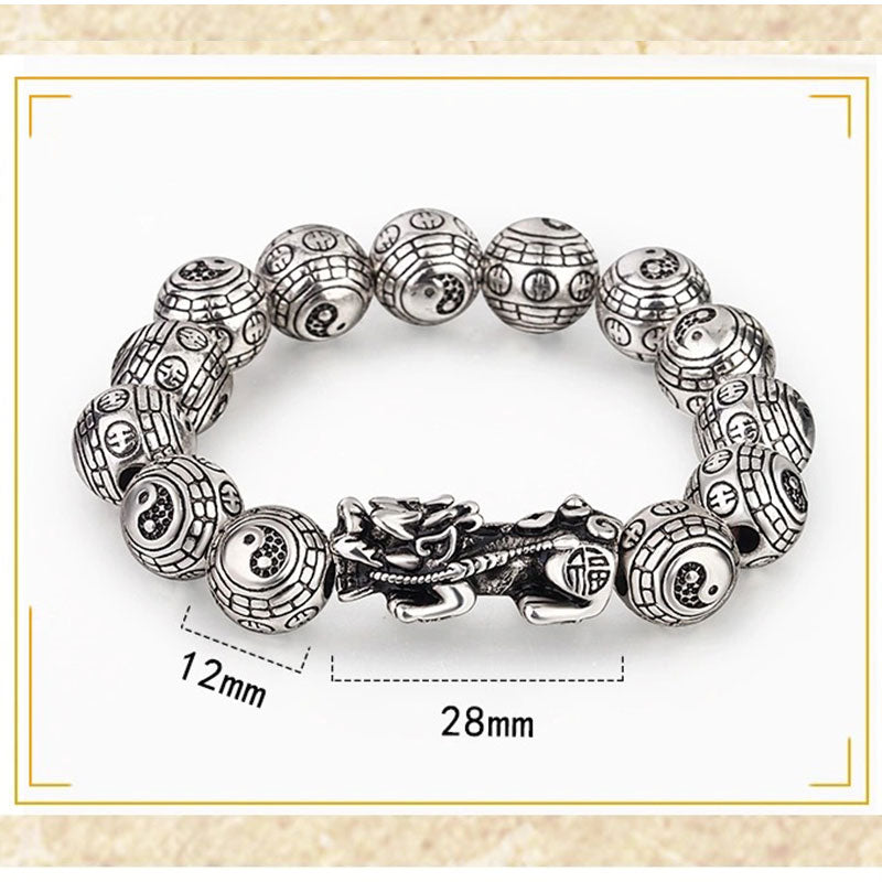 8mm Silver Pixiu Feng Shui Wealth Bracelet for Prosperity
