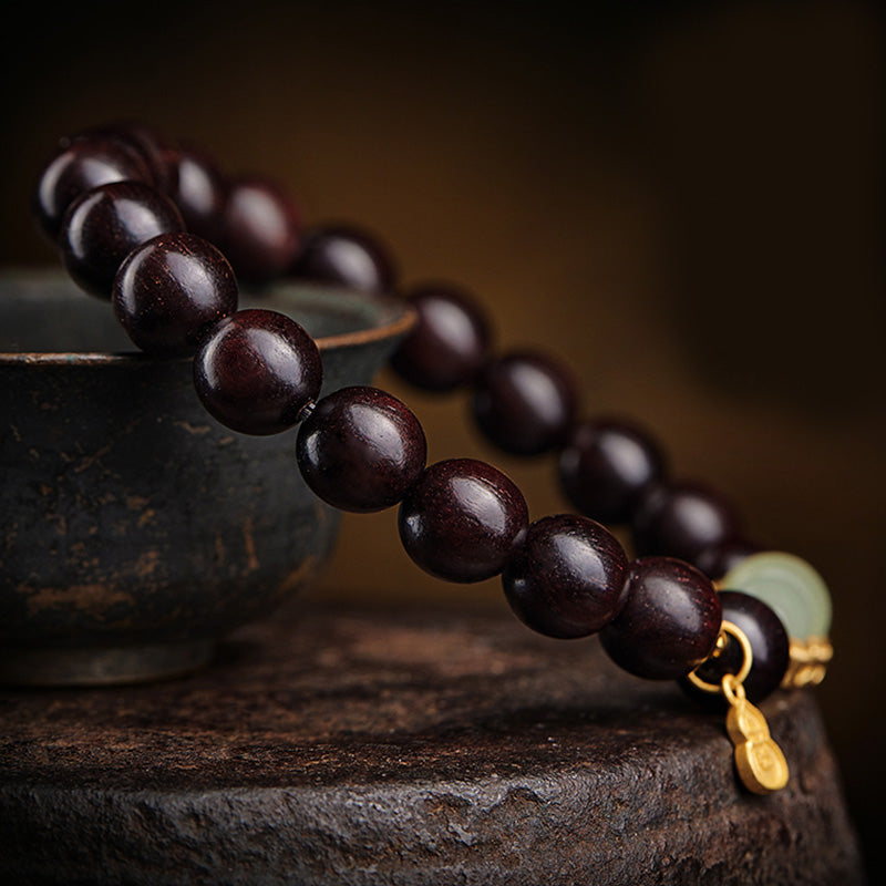 Small Leaf Red Sandalwood Jade Bracelet for Calm & Protection