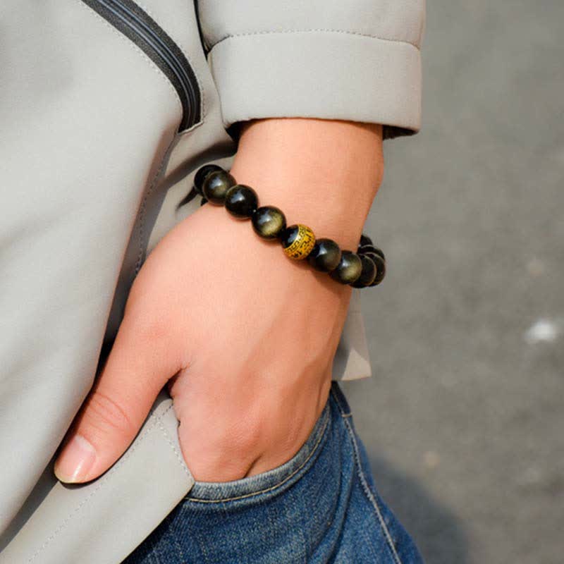 Gold Sheen Obsidian Chinese Zodiac Protection Bracelet 12mm