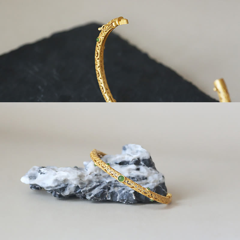 Cyan Jade Copper Auspicious Clouds Bracelet for Calm & Luck