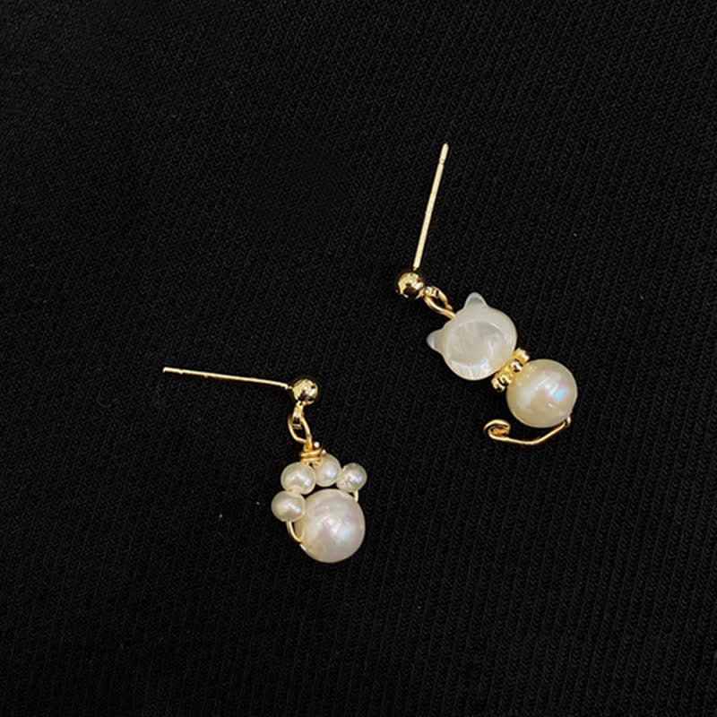 Pearl Wisdom Stud Earrings with Cat Paw Design