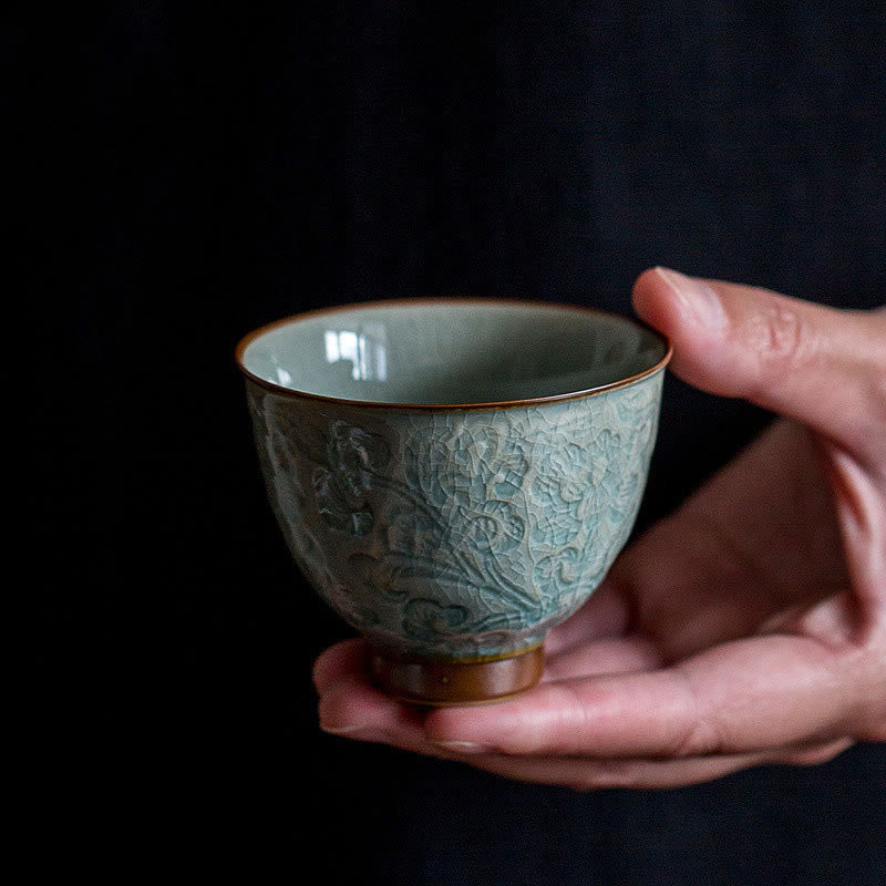 Lotus Carved Ceramic Zen Decor Teacup 95ml